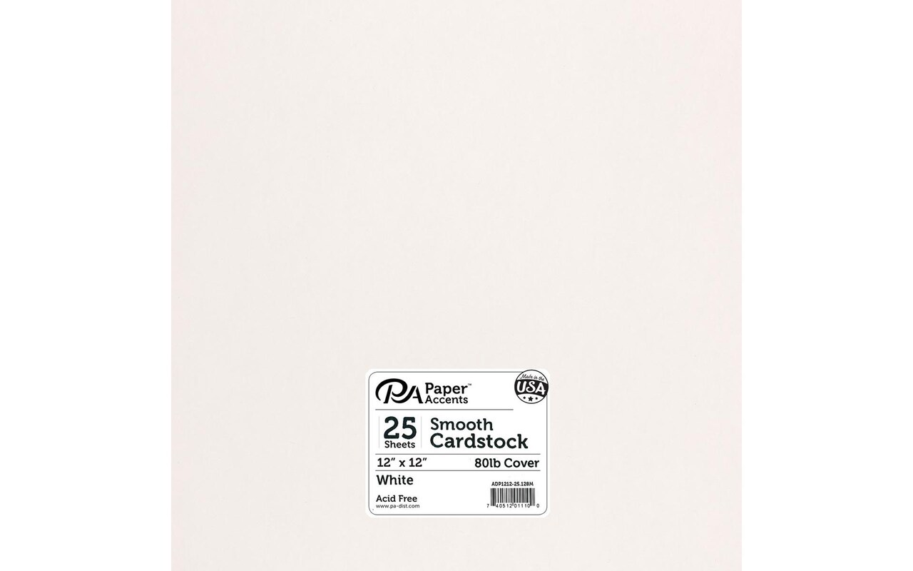 PA Paper Accents Smooth Cardstock 12 x 12 White, 80lb colored cardstock  paper for card making, scrapbooking, printing, quilling and crafts, 25  piece pack